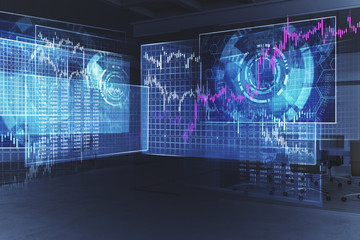 Poster - HUD stock interface and graphs in office