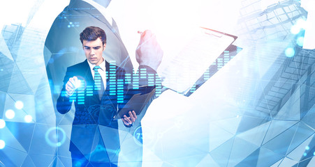 Poster - Traders working with financial graph in city