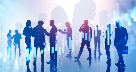 Poster - Diverse business team in city, growing graph