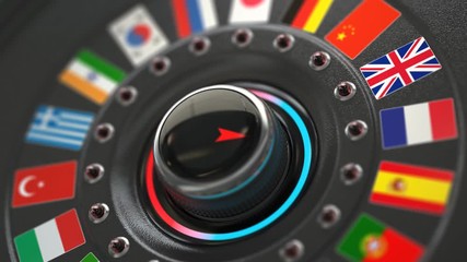 Aufkleber - Learn English. Online learning language or choice  English language concept. Online translator. Switch knob button with Great Britain UK flag. 3d animation