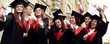 © New Africa - Happy students with diplomas near campus. Banner design