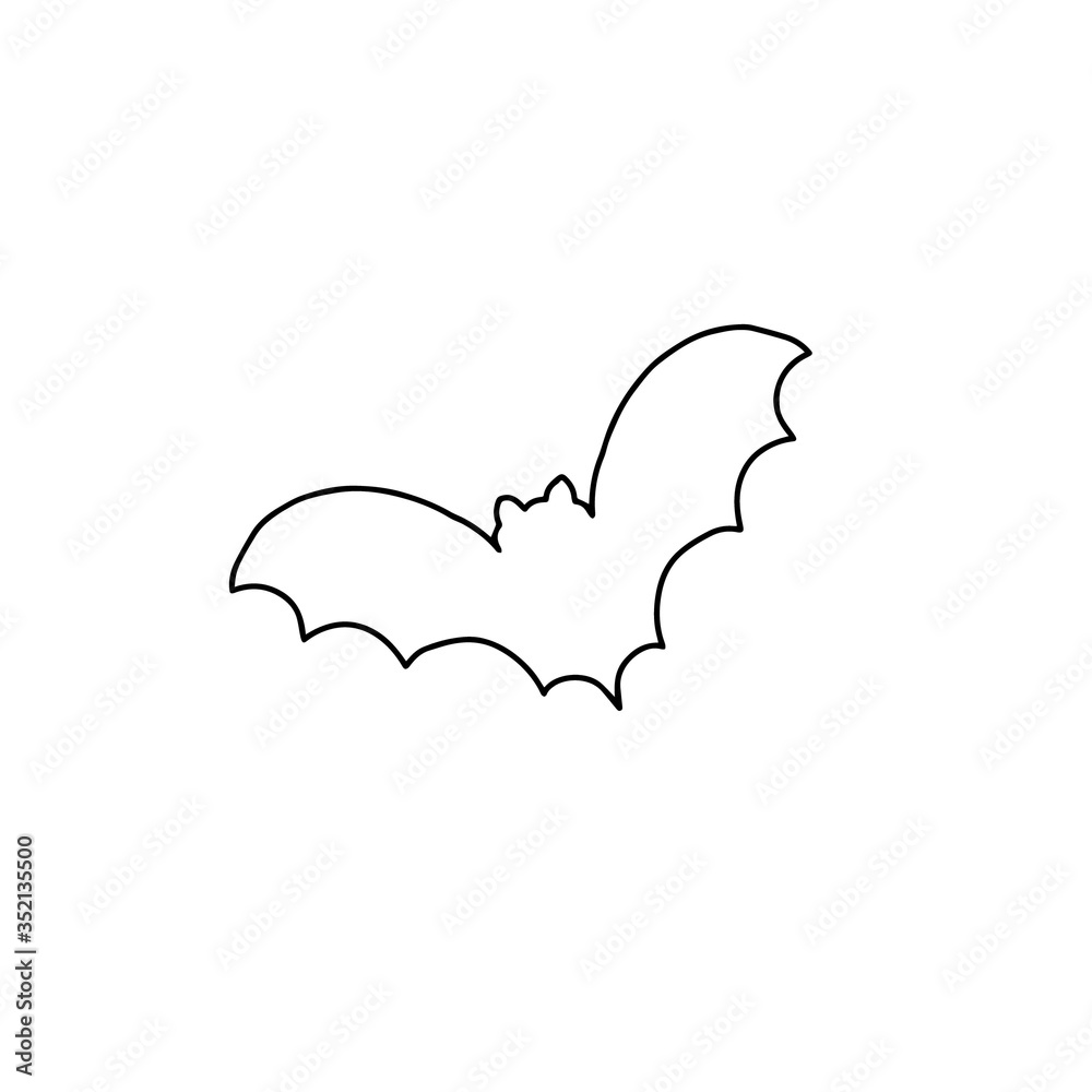 Vector outline illustration of a simple fancy Halloween bat animal ...