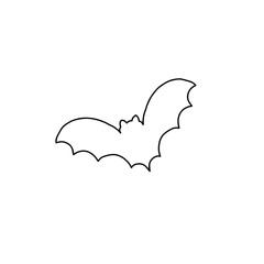 Vector outline illustration of a simple fancy Halloween bat animal, isolated object on the white background, clipart useful for halloween party decoration, hand drawn image, cartoon spooky character