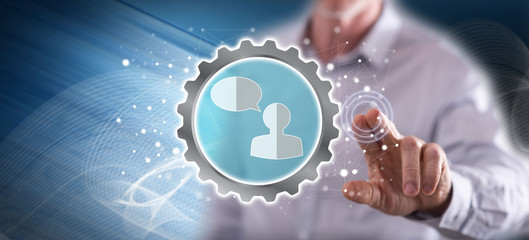 Man touching an online messaging concept