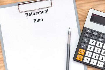 Word writing text Retirement Plan and calculator. Business concept for Savings Investments that provide incomes for retired workers.