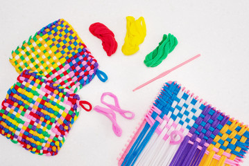 childrens creativity weaving with colored threads ropes