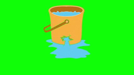 Poster - bucket leaked hand drawn green screen. floating loop animation