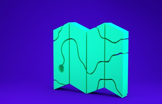 Green Location of the forest on a map icon isolated on blue background. Minimalism concept. 3d illustration 3D render