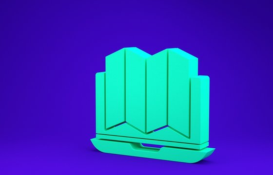 Green Location of the forest on a map in laptop icon isolated on blue background. Minimalism concept. 3d illustration 3D render