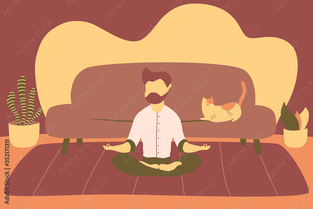 Illustrations flat design of a man sitting with his legs crossed on a ...