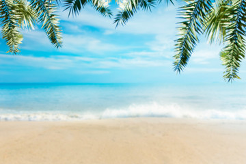 Wall Mural - Hua Hin Thailand beach, Summer sea beach with waves, blue sunny sky and white sand. Sunshine on sea wave. Sea waves near beach. Tropical sea beach. Sea wave