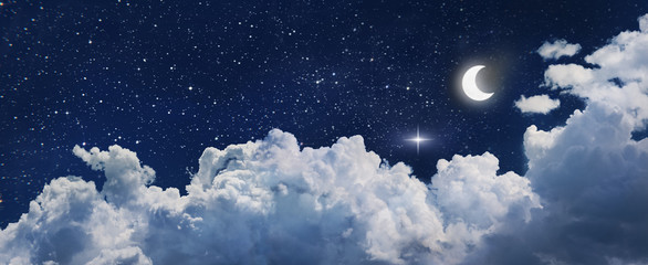 Wall Mural - night sky background with stars, moon and clouds