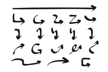 Fototapete - Hand drawn arrows doodle direction mark. Handmade sketch symbols set on a white background. vector illustration graphic design elements.