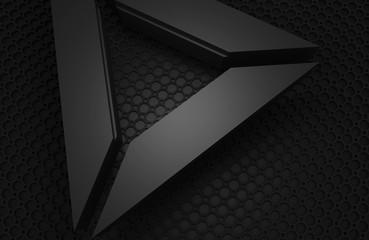 Close up triangle shape in dark scene 3d rendering abstract wallpaper background