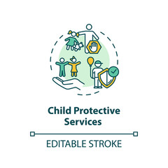 Wall Mural - Child protective service concept icon. Kids abuse and neglect prevention. Childcare idea thin line illustration. Social worker. Vector isolated outline RGB color drawing. Editable stroke