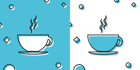 Wall Mural - black coffee cup icon isolated on blue and white background. tea cup. hot drink coffee. random dynam