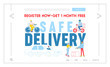 © wooster - Safe Delivery Landing Page Template. Courier Characters Wearing Mask Delivering Goods to Customers During Coronavirus Pandemic Use Car, Bike, Scooter on Foot. Linear People Vector Illustration