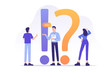 © Muqamba - FAQ Frequently asked questions concept. Confused people standing near big exclamation and question marks, asking questions and receiving answers. Online customer support center. Vector illustration