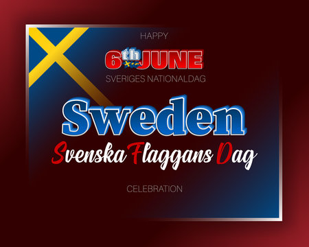 Holiday design, background with handwriting and 3d texts, national flag colors for National Day of Sweden celebration; Vector illustration 
