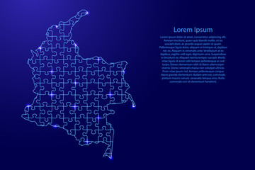 Fototapete - Colombia map from blue pattern from composed puzzles and glowing space stars. Vector illustration.
