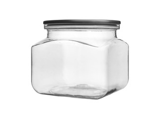 Wall Mural - Empty transparent glass jar isolated on white