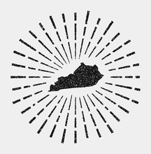 Vintage Map Of Kentucky. Grunge Sunburst Around The Us State. Black Kentucky Shape With Sun Rays On White Background. Vector Illustration.