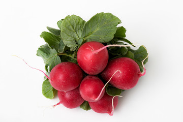 Red radishes isolated on white background