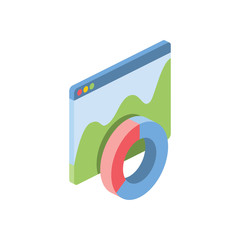 Poster - Charts screen window. Vector 3d isometric, color web icon, new flat style. Creative illustration design, isolated graphic idea for infographics.
