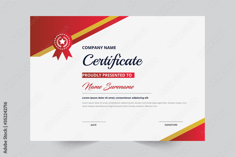 Certificate of Appreciation template red & gold color elegant shape ...