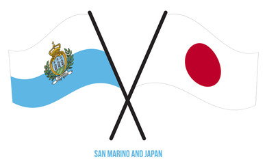  San Marino and Japan Flags Crossed And Waving Flat Style. Official Proportion. Correct Colors
