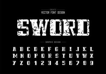 Poster - vintage font and bold alphabet vector, texture script and number design, sword graphic text on backg