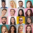 © producer - collage of happy smiling faces of people. Happy men and women expressing different positive emotions. Human emotions, facial expression concept.