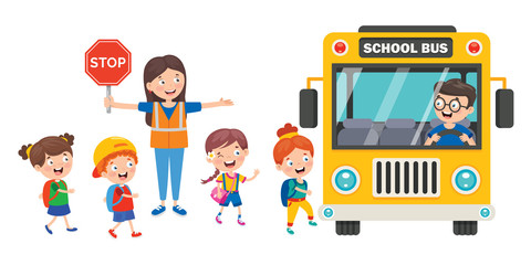 Wall Mural - Happy Children And School Bus