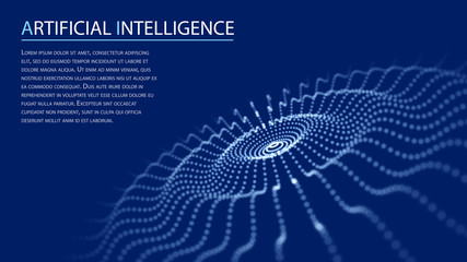 Leinwandbilder - Artificial intelligence. Digital wave of particles. Big data visualization. Technology background of many glowing particles. Futuristic blue dots background.