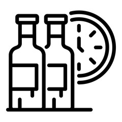 Sticker - Watch and two bottles icon. Outline watch and two bottles vector icon for web design isolated on white background