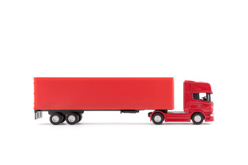 Poster - Red long truck with a trailer isolated on white background with clipping path