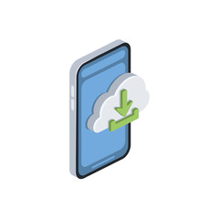 Poster - Smart phone Cloud download. Vector 3d isometric, color web icon, new flat style. Creative illustration design, isolated graphic idea for infographics.