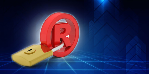 Poster - 3d rendering Registered Trademark concept with padlock