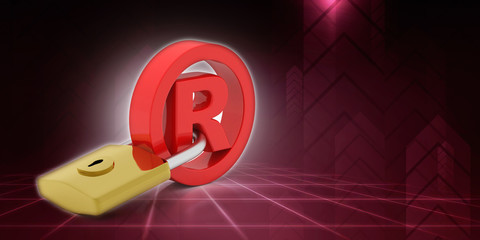 Poster - 3d rendering Registered Trademark concept with padlock