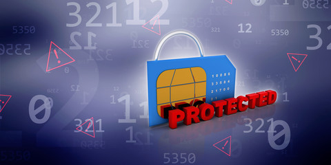 Poster - 3d render Sim card with padlock
