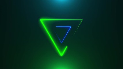 Poster - Many neon triangles in space, abstract computer generated backdrop, 3D rendering backdround