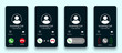 Mobile call screen template. Call screen smartphone interface mockup. Phone mockup contact with handset icon, flat person icon, take a phone, incoming call, answer and decline phone call buttons