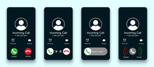 Mobile Call Screen Template. Call Screen Smartphone Interface Mockup. Phone Mockup Contact With Handset Icon, Flat Person Icon, Take A Phone, Incoming Call, Answer And Decline Phone Call Buttons