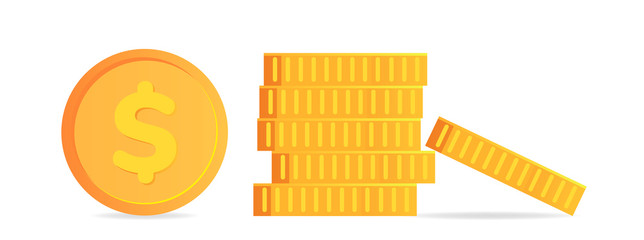 Poster - Coins stack vector illustration, coins icon flat, coins money, one golden coin standing on stacked gold coins modern design isolated on white background