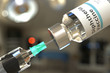 Vial with diphtheria vaccine and syringe for injection. 3D rendering