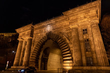 Traffic Tunnel Entrance With Evening Light On Through Buda Castle In Budapest , Hungary In Winter