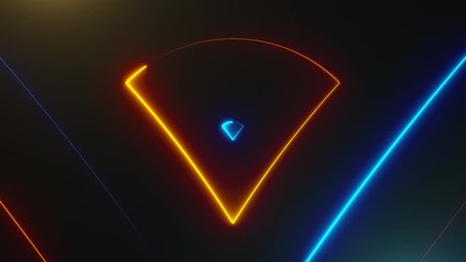Poster - Many neon triangles in space, abstract computer generated backdrop, 3D rendering backdround