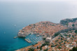 Aerial top view on the old city of Dubrovnik, from the observation deck on the mountain above the city. Film location. The view of the city is based on the Royal Harbor.