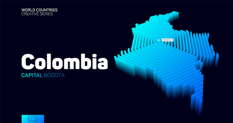 Wall Mural - Isometric map of Colombia with blue hexagon lines