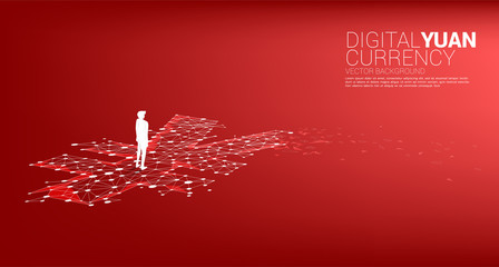 Poster - Silhouette of businessman standing with money yuan dot line connect polygon. Concept for digital yuan financial and banking.